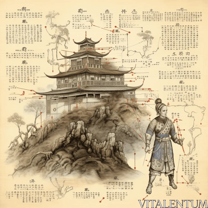 Intricate Chinese Calendar: Detailed Architecture and Costumes AI Image