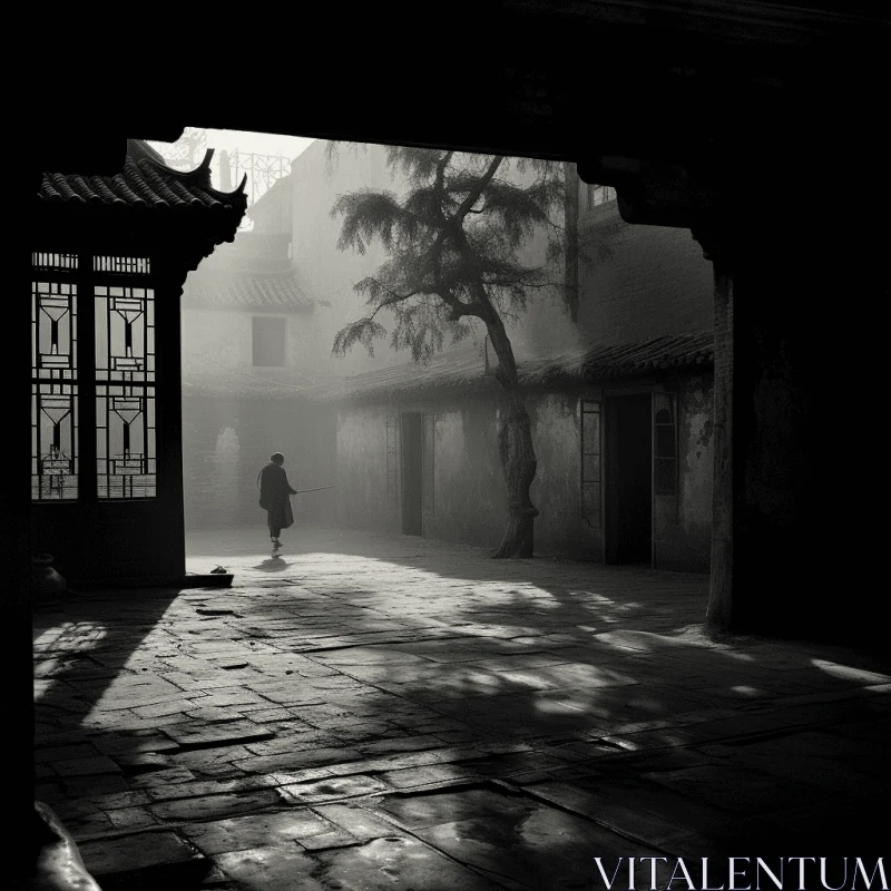 Mysterious Fog in Old Beijing: Monochromatic Artworks with Orientalist Scenes AI Image
