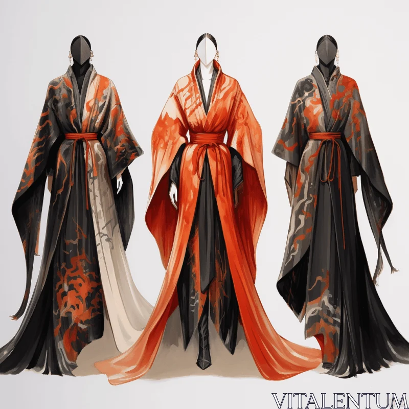 Captivating Fashion: Black and Orange Robes on Models AI Image