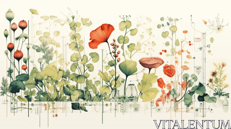 Captivating Red Poppies and Plants on a White Background AI Image