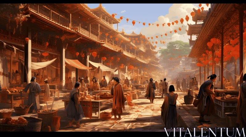 Captivating Asian Street Scene with Lanterns and Baskets AI Image