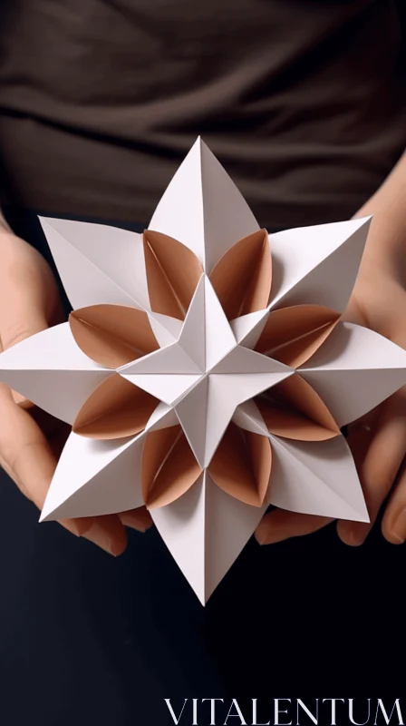 Folded White Origami Star: Organic Geometric Abstraction AI Image