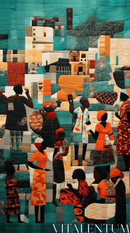 Quilting with African Women: A Vibrant Urban Scene AI Image