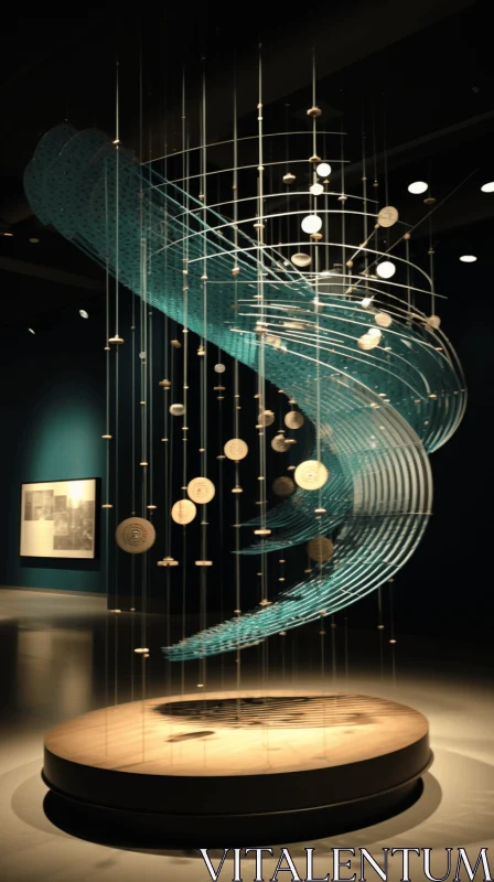 Captivating Silver Ball in a Museum Room | Dark Aquamarine & Gold AI Image