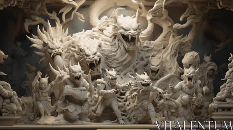 AI ART Intriguing Sculpture of the Demon King - Detailed Crowd Scenes and Hyperrealistic Murals