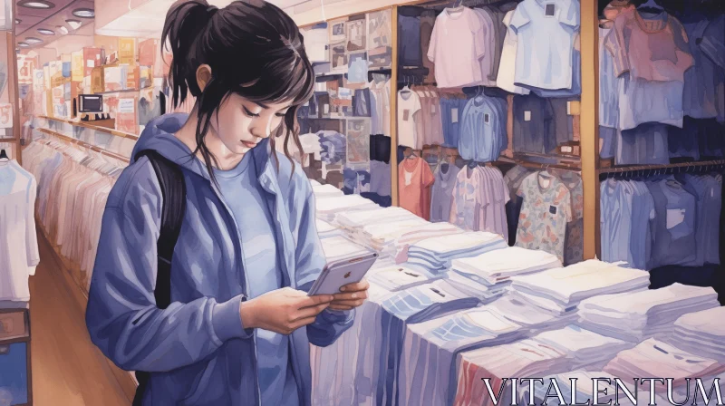 Captivating Realistic Figurative Painting of a Girl in a Store AI Image