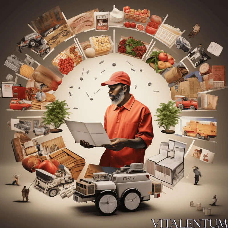 Innovative Grocery Art: Captivating Afrofuturism in a Circular Frame AI Image