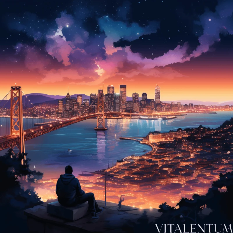 Starry Night Over the Bridge: A Captivating Cityscape AI Image