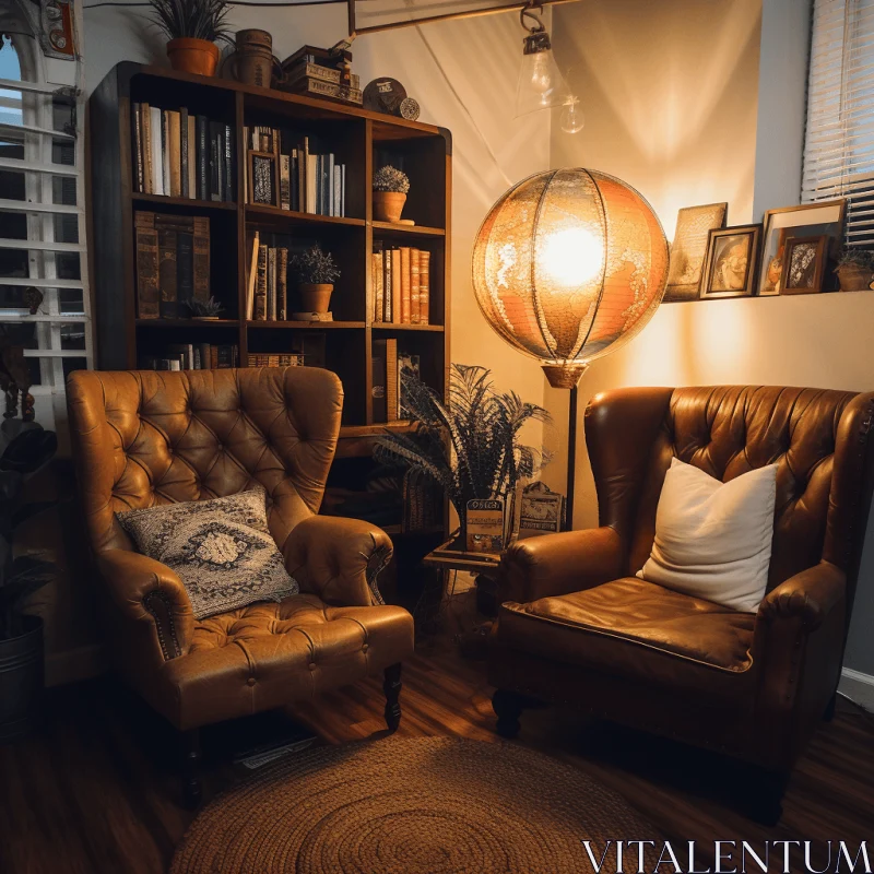 Captivating Leather Chairs in a Whimsical Room | Dark Gold and Amber Tones AI Image