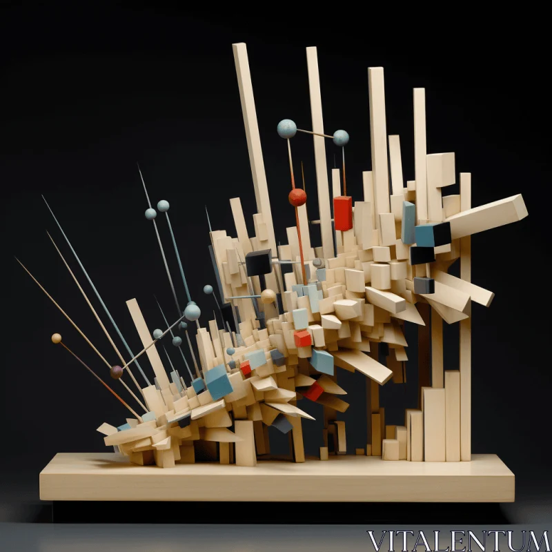 Abstract Sculpture of Wooden Blocks in Futuristic Fragmentation AI Image