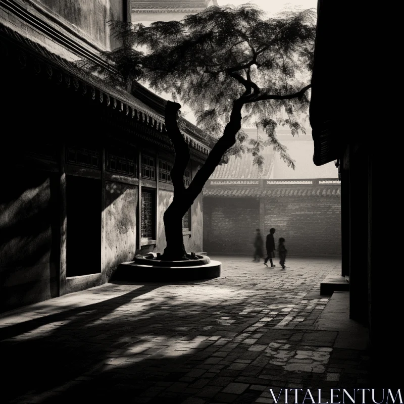 Captivating Black and White Courtyard Photograph | Ancient Art AI Image
