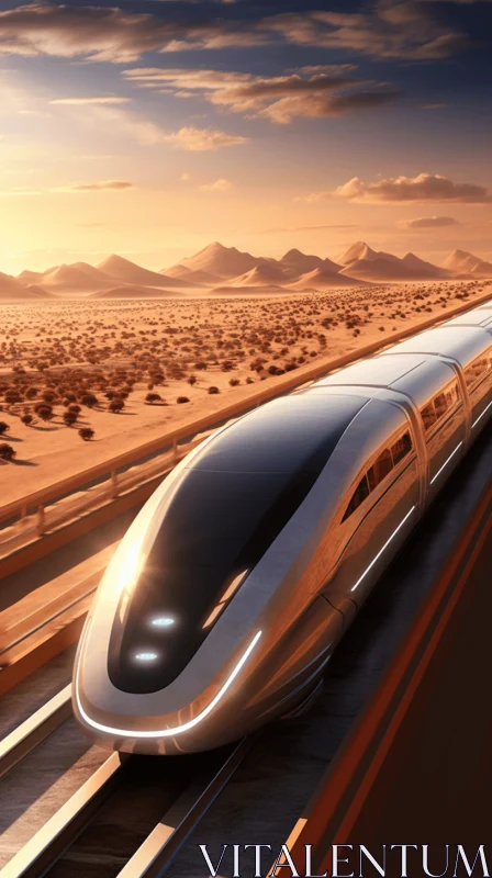 Futuristic Train in the Desert: Photorealistic Details and Dynamic Energy AI Image