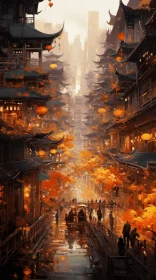 Captivating Chinese Town Painting with Lanterns | Digital Fantasy Landscape