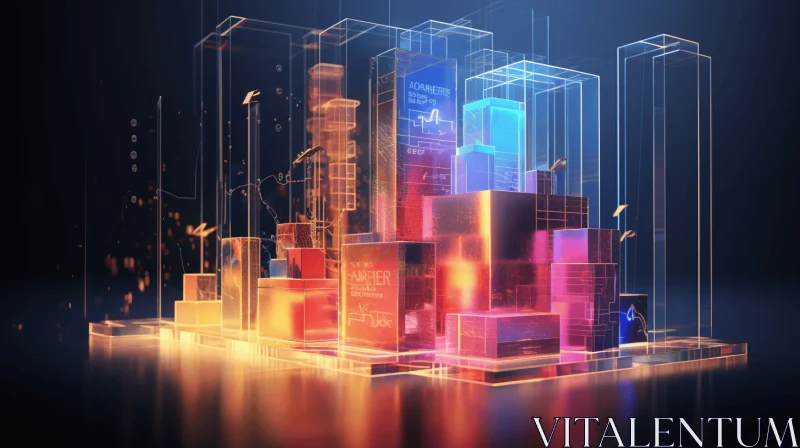 Futuristic City Lights: A Captivating Computer-Generated Holographic Image AI Image