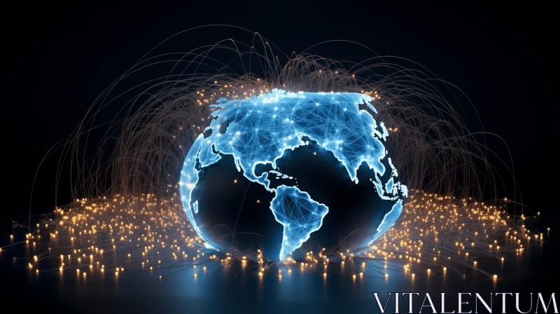 Enchanting 3D Rendering: Globe with Interconnected Blue Lights AI Image
