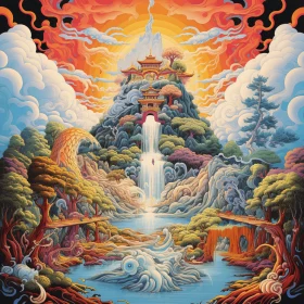 Captivating Waterfall Painting in Vibrant Forest | Psychedelic Art