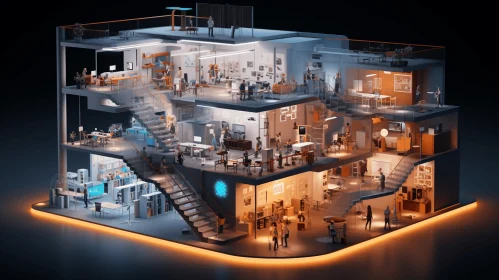 Futuristic 3D House Model: Illuminated Urban Architecture