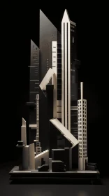 Surrealist Urban Design: Dark Black and Silver Construction Paper Models