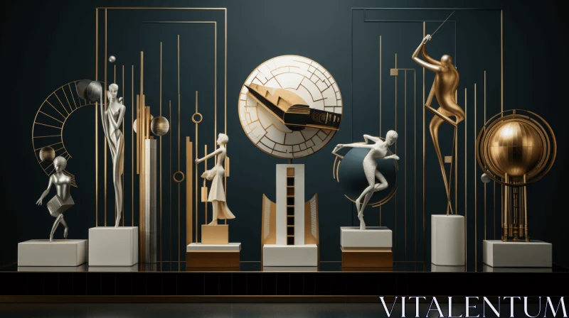 Art Deco Trophies Tabletop Display - Clockpunk Figurative Installations AI Image