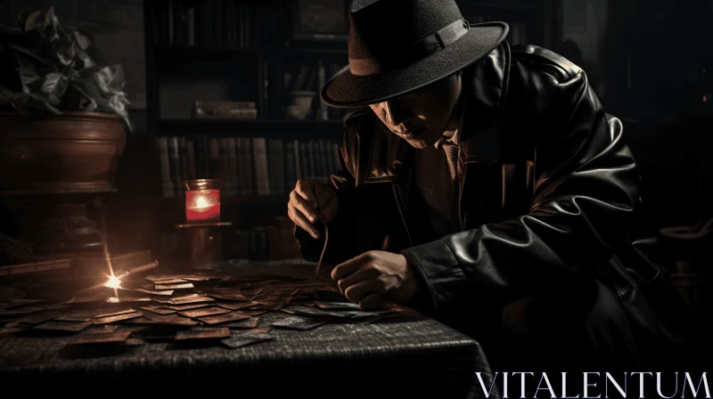 Captivating Card Game Under Mysterious Candlelight | Neo-Noir Ambiance AI Image