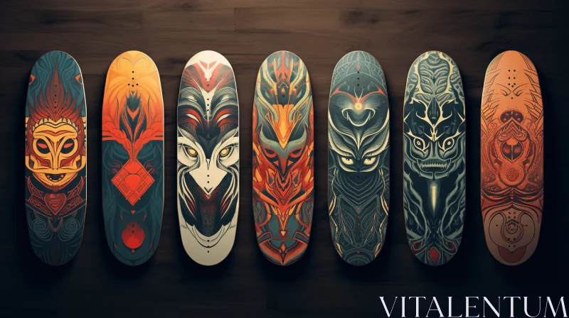 Unique Artistic Skateboards with Futuristic Fantasy Designs AI Image