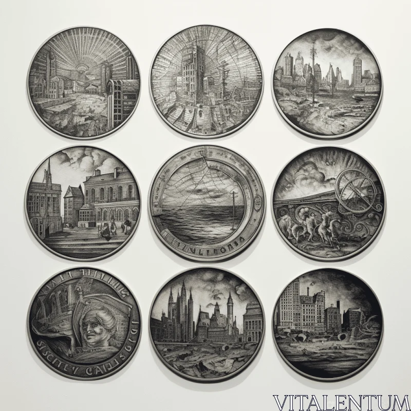 Captivating Urban Landmarks and Landscapes in Liquid Metal Plates AI Image