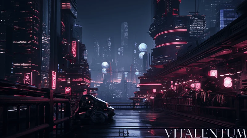 Futuristic City with Red Lights: Dark Cyan and Pink Cyberpunk Art AI Image