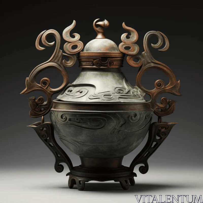 Exquisite Ceramic Bronze Pot with Ornaments and Stand AI Image