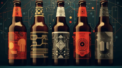 Luxurious Geometric Beer Bottle Designs with Electronic Illustrations