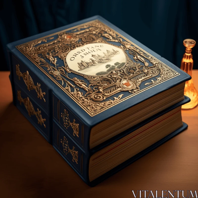 Antique Book with Gold Cover - Realistic and Hyper-Detailed Rendering AI Image