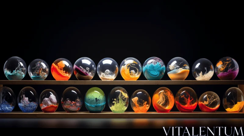 Colorful Crystal Eggs on Shelf | Abstract Resin Waves AI Image