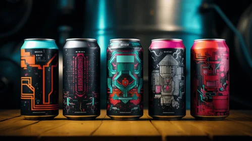 Robotic Space Ship Cans with Hidden Details in Dark Cyan and Pink