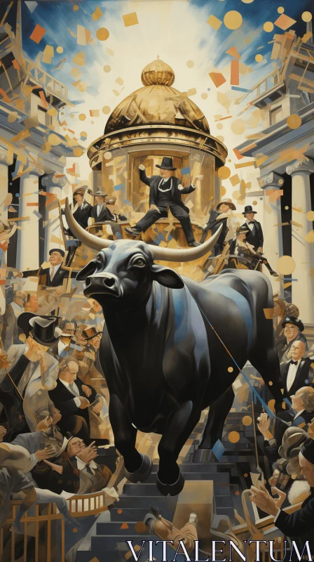 Captivating Bull Art: Powerful Composition in Black and Gold AI Image