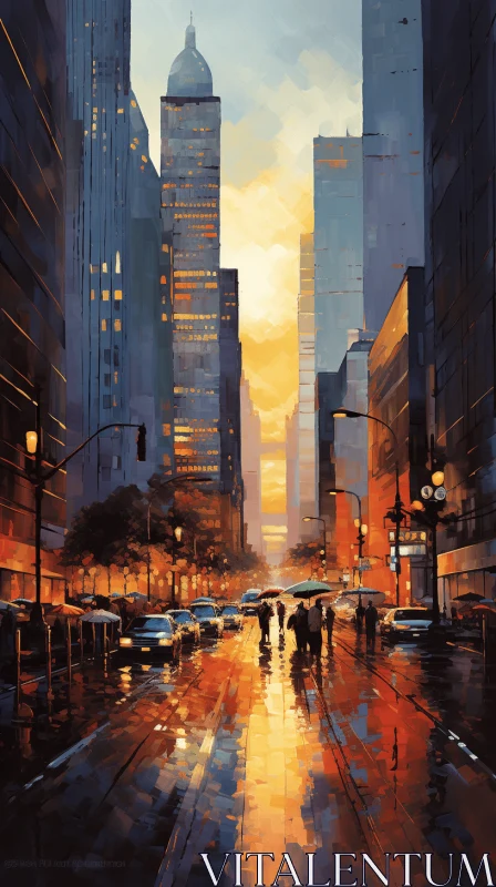 Captivating City Street Scene Painted with Light in the Evening AI Image