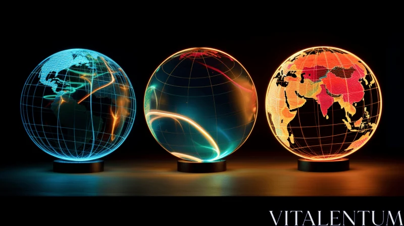 Glowing Globe Lamps: A Fusion of Digital Neon and Traditional Arts AI Image