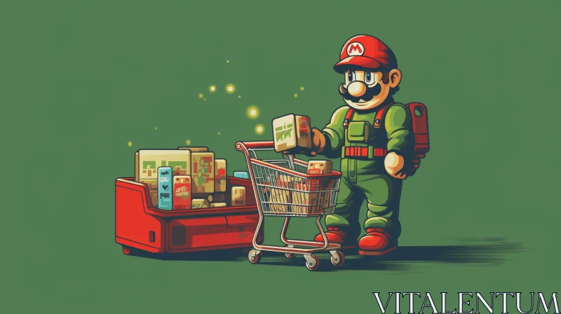 AI ART Mario Shopping: A Vibrant Pop Art Illustration