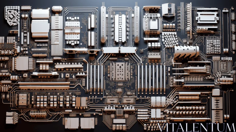 Vintage Sepia-Toned Motherboard Schematic Image in Futuristic Sci-Fi Aesthetic AI Image