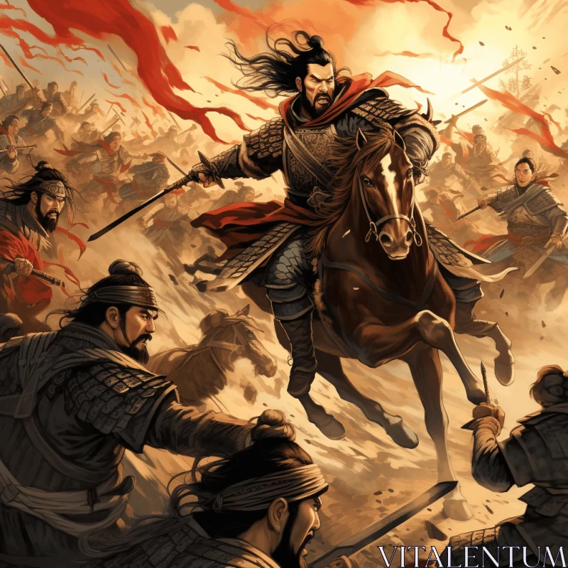 Captivating Chinese Military Art: Fantasy Illustration with Realistic Equine Paintings AI Image