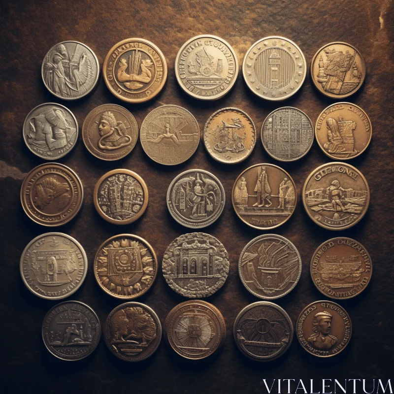 Captivating Metal Coinage: A Rustic and Historical Art Composition AI Image