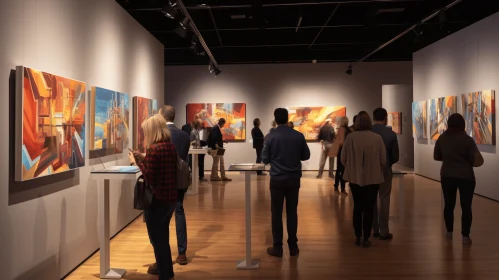 Captivating Artwork in an Art Gallery | Dark Sky-Blue and Orange