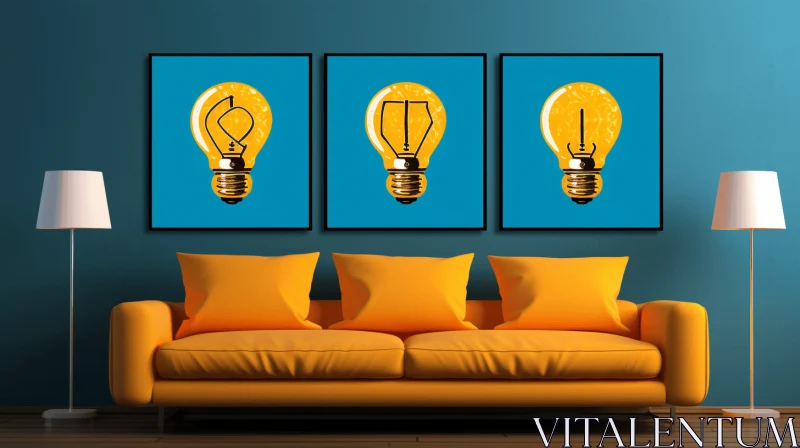 AI ART Yellow and Blue Bulb Wall Art: UHD Image and Digital Illustration