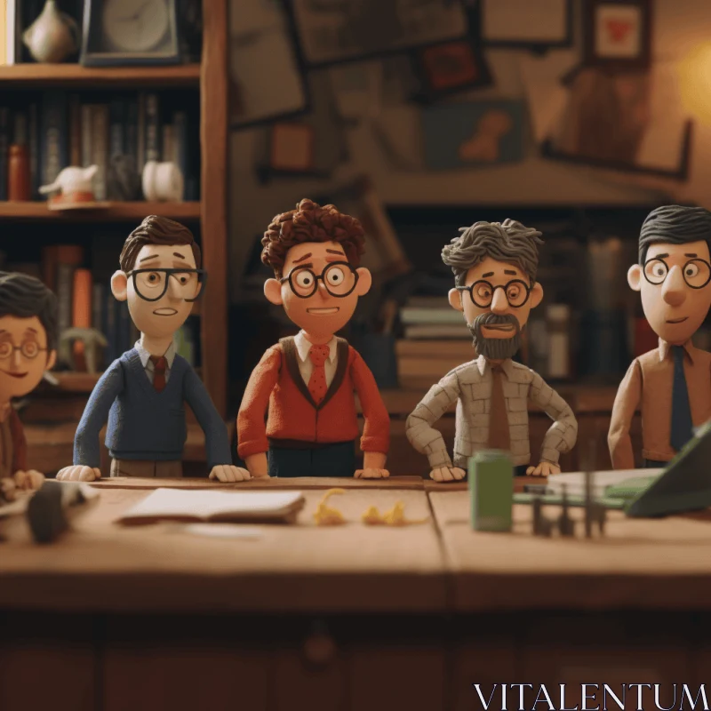 Hyper-Realistic Animated Characters at a Desk | Playful Documentary-Style Art AI Image