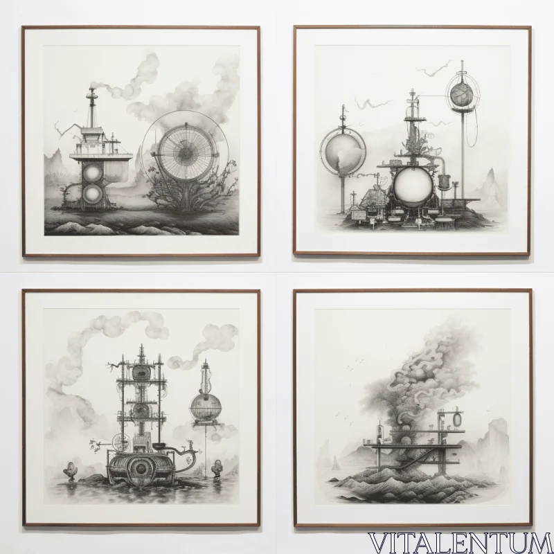 Captivating Surrealistic Drawings of a Steampowered Ship AI Image