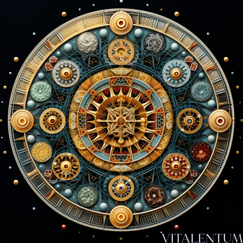 Intricate Indian Clock with Golden Ornaments on Black Background AI Image