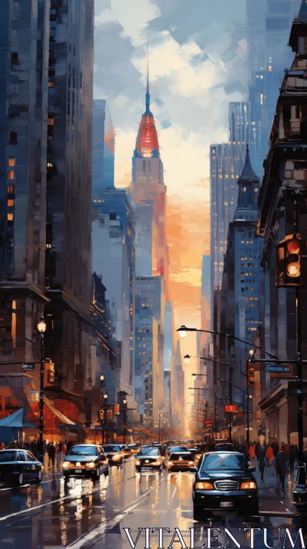 Captivating Cityscape Art Painting - Dark Orange and Light Cyan AI Image