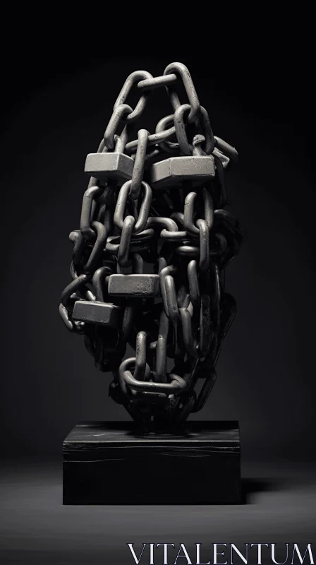 Captivating Sculpture with Chain Links in Dark Expressionism Style AI Image