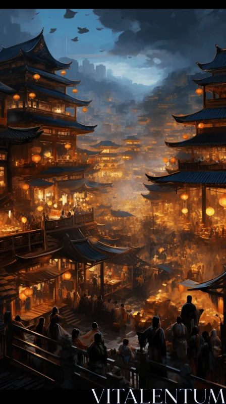Captivating Chinese City at Night | Fantasy Realism AI Image