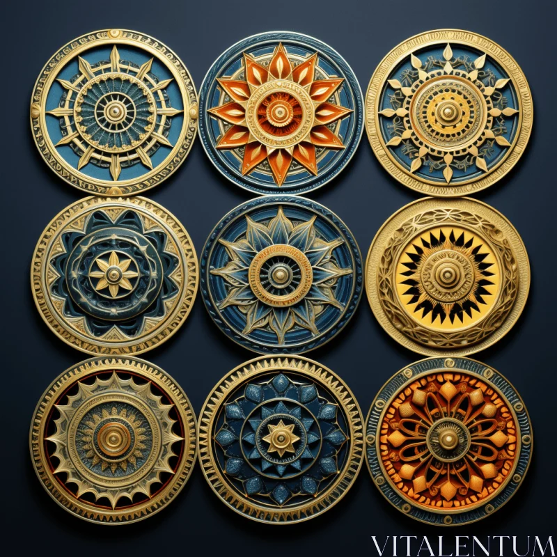 Captivating Ornate Circular Golden Discs on Black Background AI Image