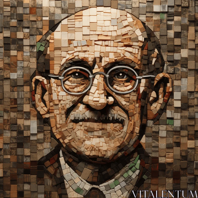 Captivating Brick Mosaic Art: Realistic Portrait of an Elderly Gentleman AI Image