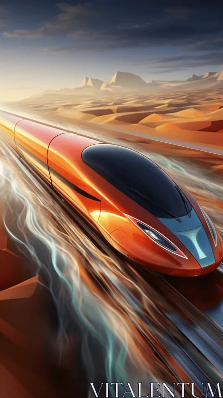 Futuristic Bullet Train in the Desert | Orange and Aquamarine Style AI Image